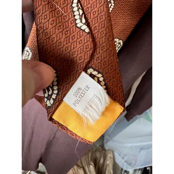 tie 1970s bronze brown geometric - Picture 4 of 9